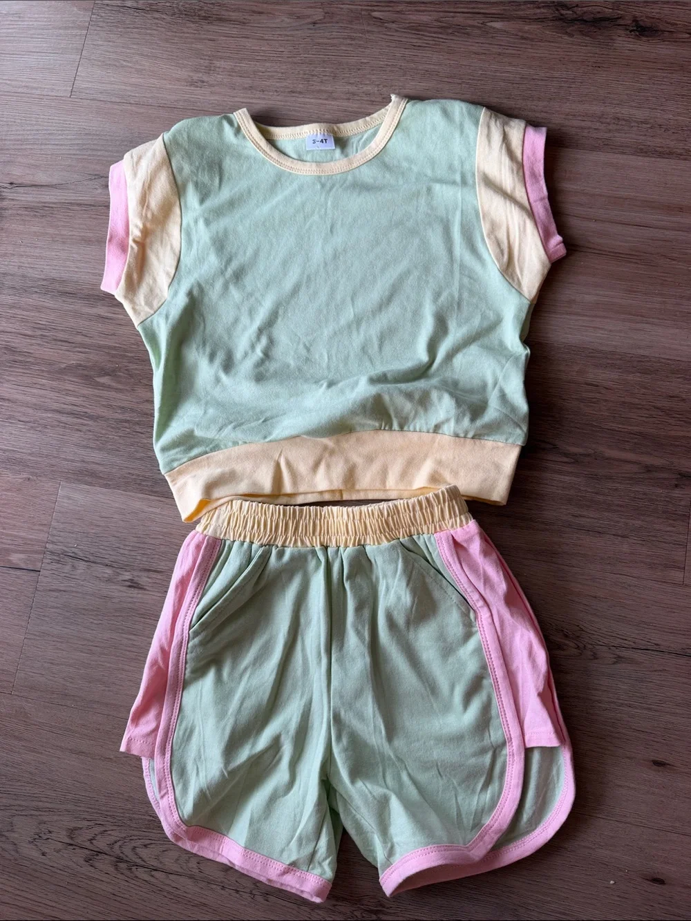 Pastel Green Short Set with Pink & Yellow Trim